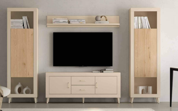 Mueble de salón perla y lined roble