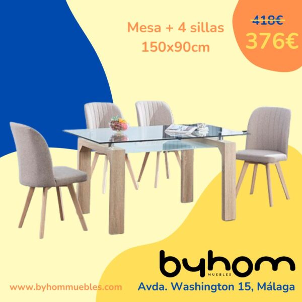 Mesa de comedor Sensei + 4 sillas lane