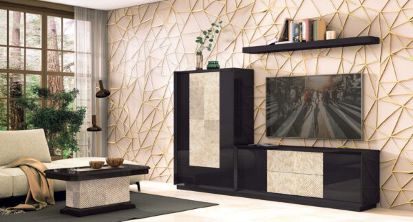 Mueble de salón marmolizado champán